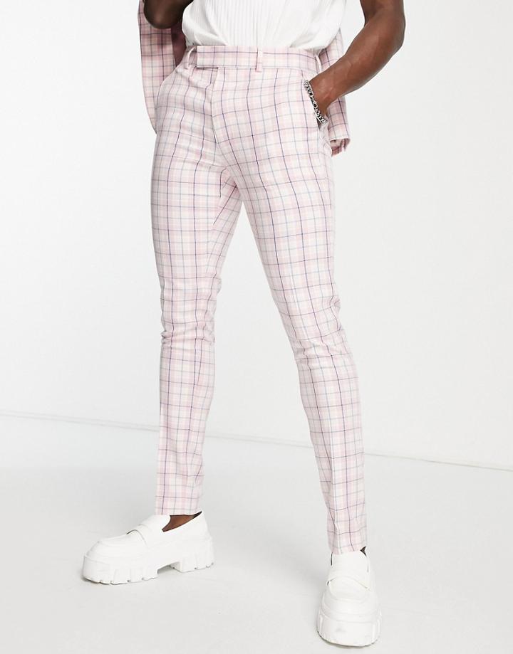 Asos Design Oversized Tapered Suit Pants In Pink Plaid