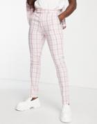 Asos Design Oversized Tapered Suit Pants In Pink Plaid