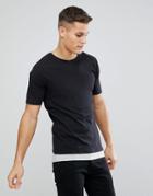 Only & Sons Longline T-shirt In Pique With Faux Layer - Black