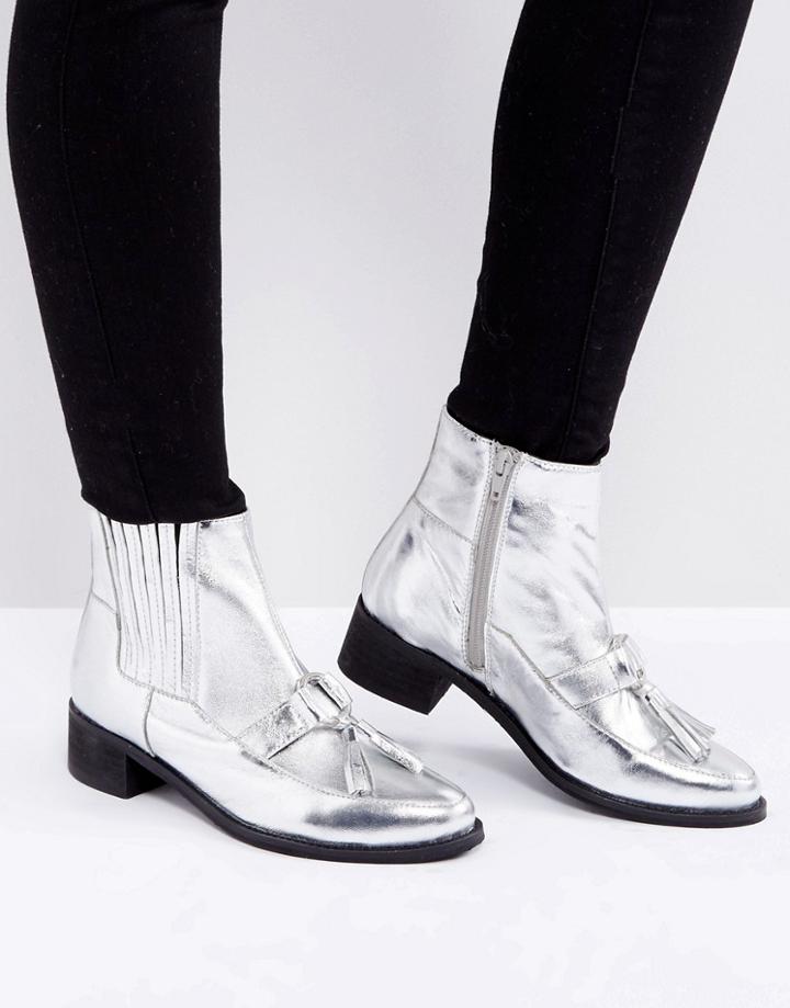 Park Lane Metallic Leather Hardware Tassel Boot - Silver