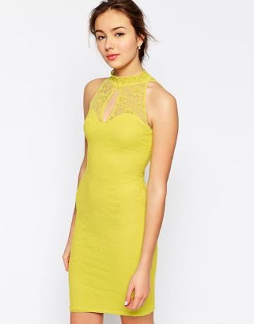 Jessica Wright High Neck Lace Dress - Yellow