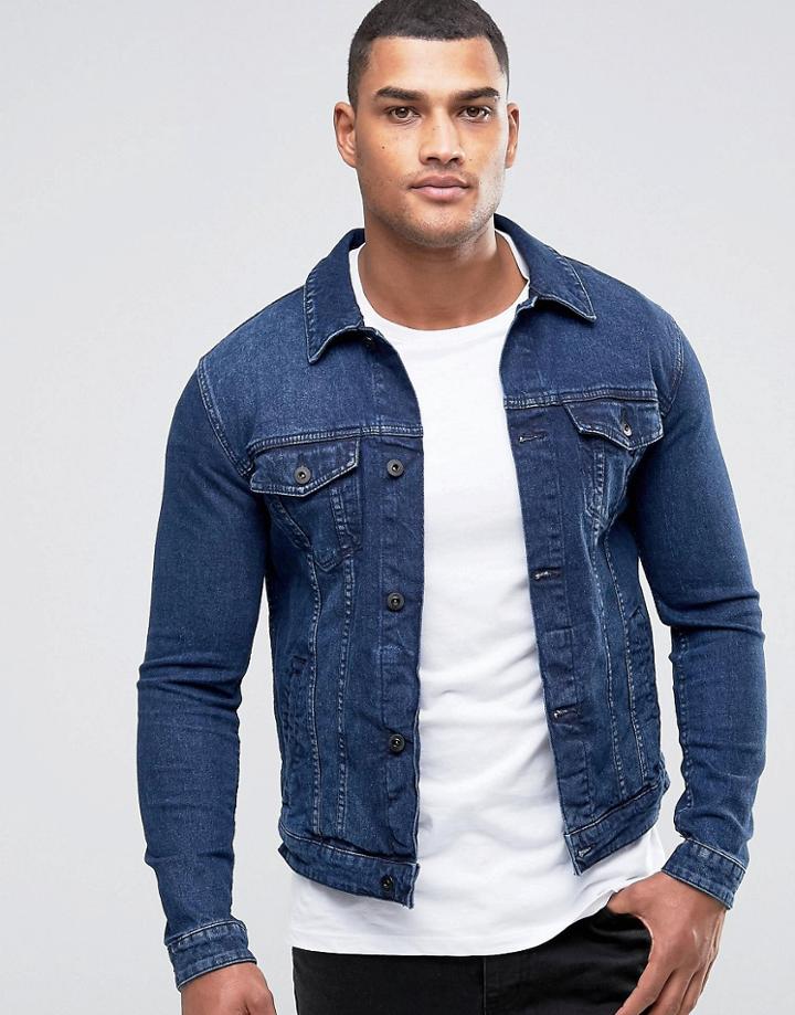 Asos Denim Jacket In Skinny Fit In Blue Wash - Blue