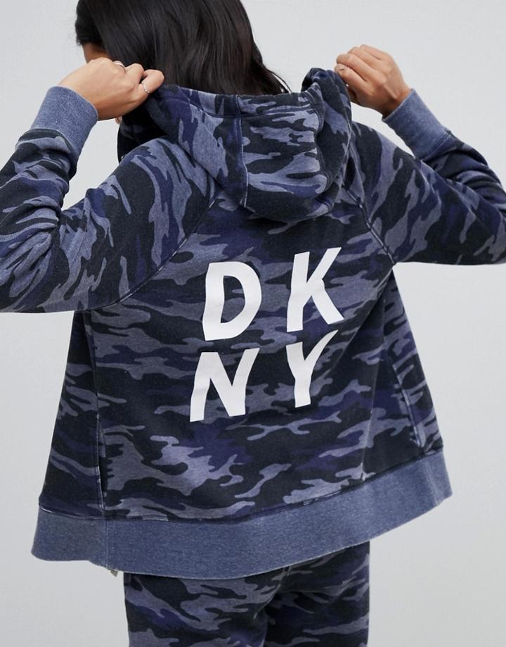 Dkny Camo Print Logo Zip Through Hoody - Multi