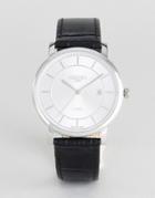 Roamer Watch With Silver Dial Black Leather Strap - Black