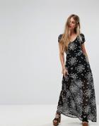 Liquorish Maxi Dress In Mini Star Print - Black
