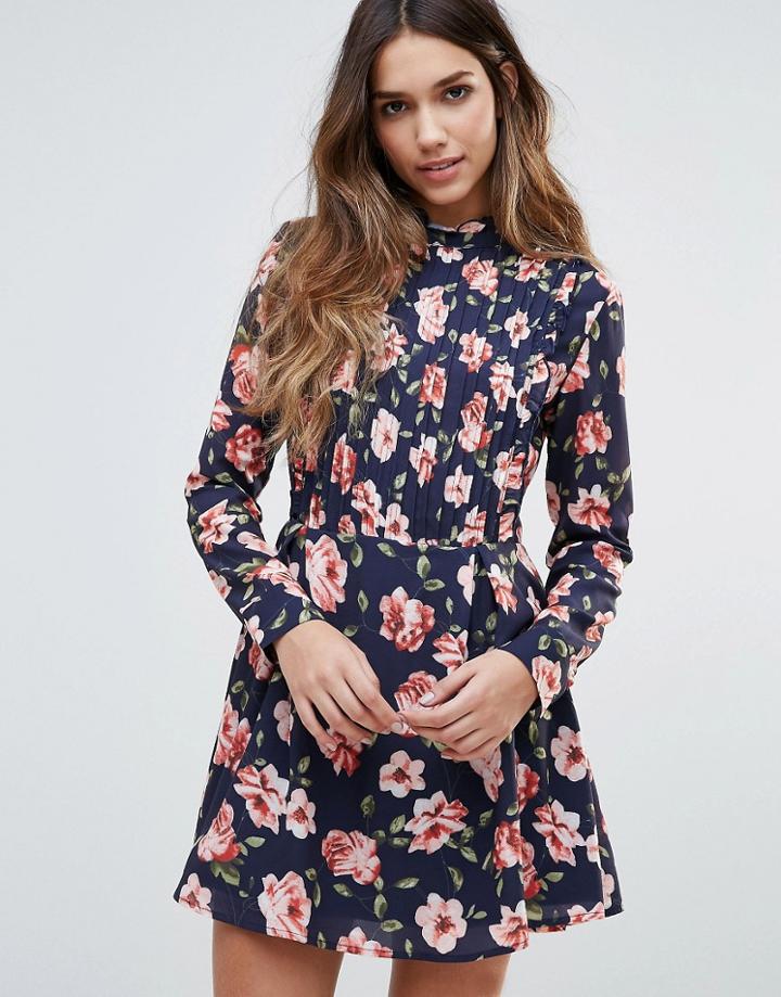 Unique 21 High Neck Pleat Detail Skater Dress - Multi