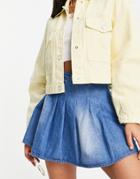 Daisy Street Mini Pleated Tennis Skirt In Vintage Wash Denim-blues