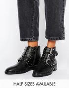 Asos Asher Leather Studded Ankle Boots - Black