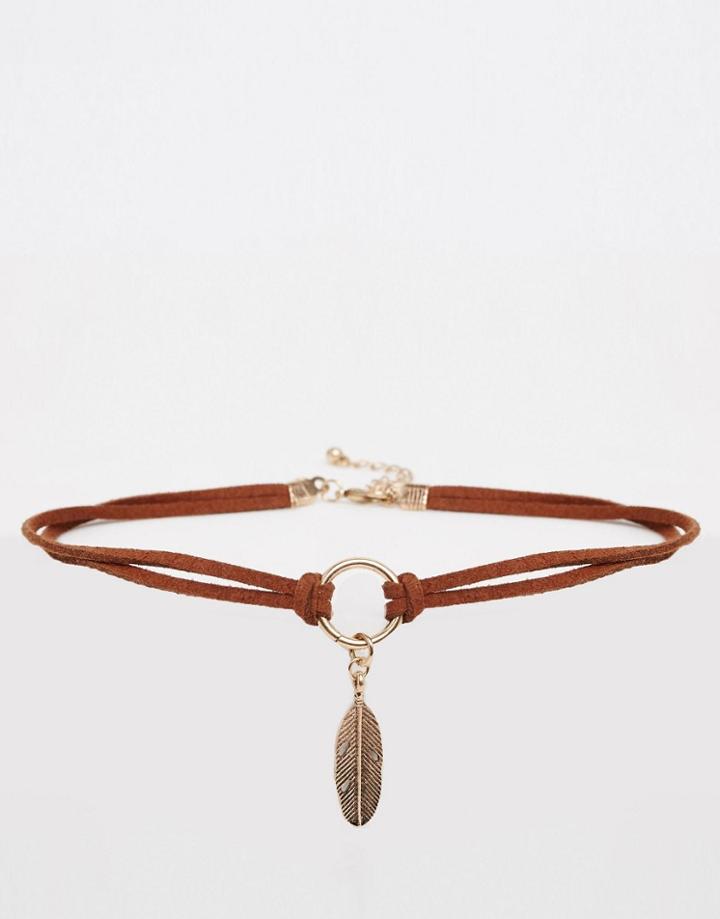 Asos Feather Choker Necklace - Brown