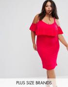 Club L Plus Overlay Midi Dress With Thick Bra Strap - Red