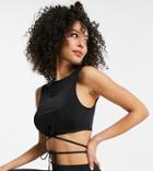 Asos Design Tall Slinky Suit Crop Top With 90s Tie Waist In Black - Part Of A Set