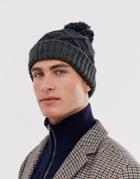French Connection Color Block Bobble Beanie-blue