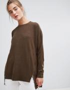 New Look Longline Sweater With Zip Detail - Green