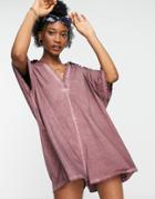 Asos Design Oversized Romper In Washed Mink-pink