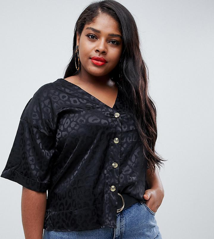 New Look Curve Animal Jacquard Shirt In Black - Black