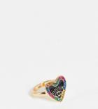Reclaimed Vintage Inspired Heart Enamel Ring With Eye Detail And Multicolored Stones In Gold