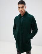 Asos Design Single Breasted Trench Coat In Cord In Bottle Green - Green