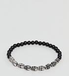 Reclaimed Vintage Inpsired Skull Charm & Beaded Bracelet In Silver & Black Exclusive To Asos - Silver