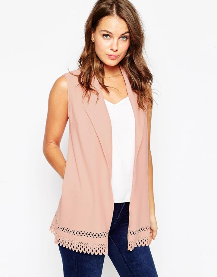 Love Sleeveless Jacket With Laser Cut Detail - Blush