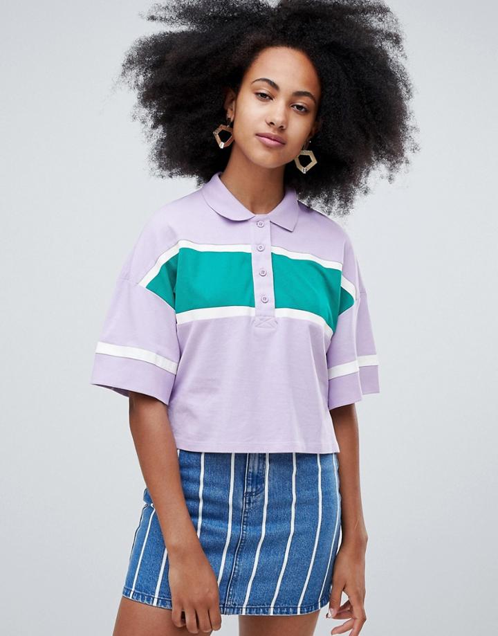 Monki Cropped Polo Shirt - Purple