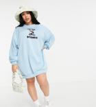 Asos Design Curve Oversized Mini Sweat Dress With Panda Adios Logo In Blue-blues