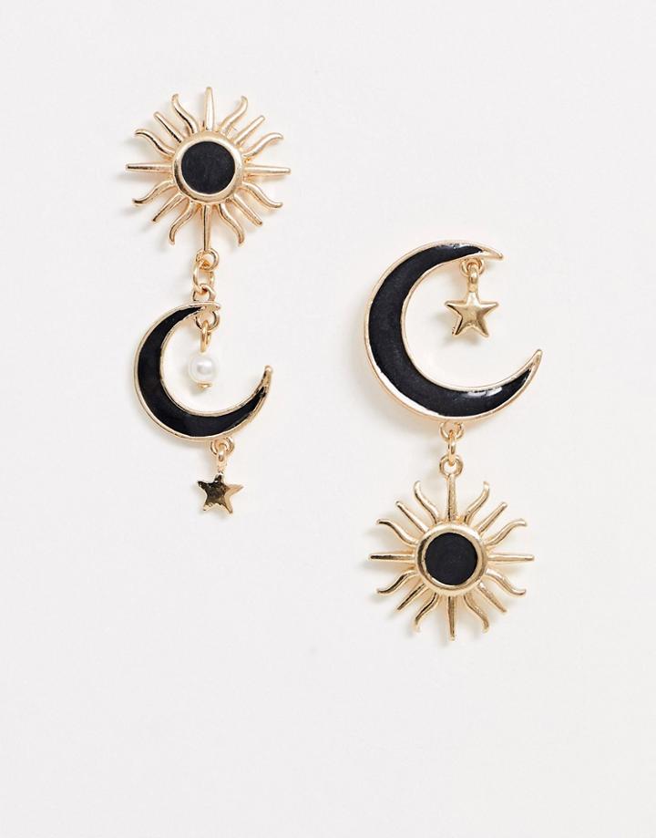 Asos Design Earrings With Moon And Sun Drop In Gold Tone
