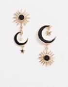 Asos Design Earrings With Moon And Sun Drop In Gold Tone