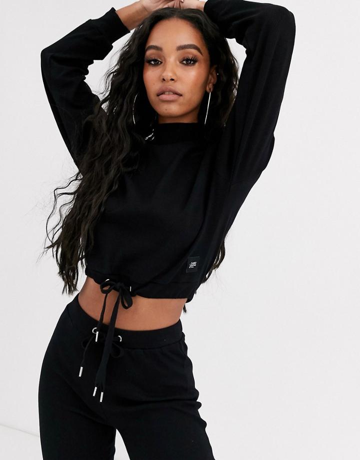 Sixth June Long Sleeve Crop Top With Drawstring Waist In Soft Rib Two-piece