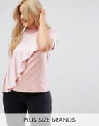 Lost Ink Plus Jersey Top With Satin Ruffle - Pink