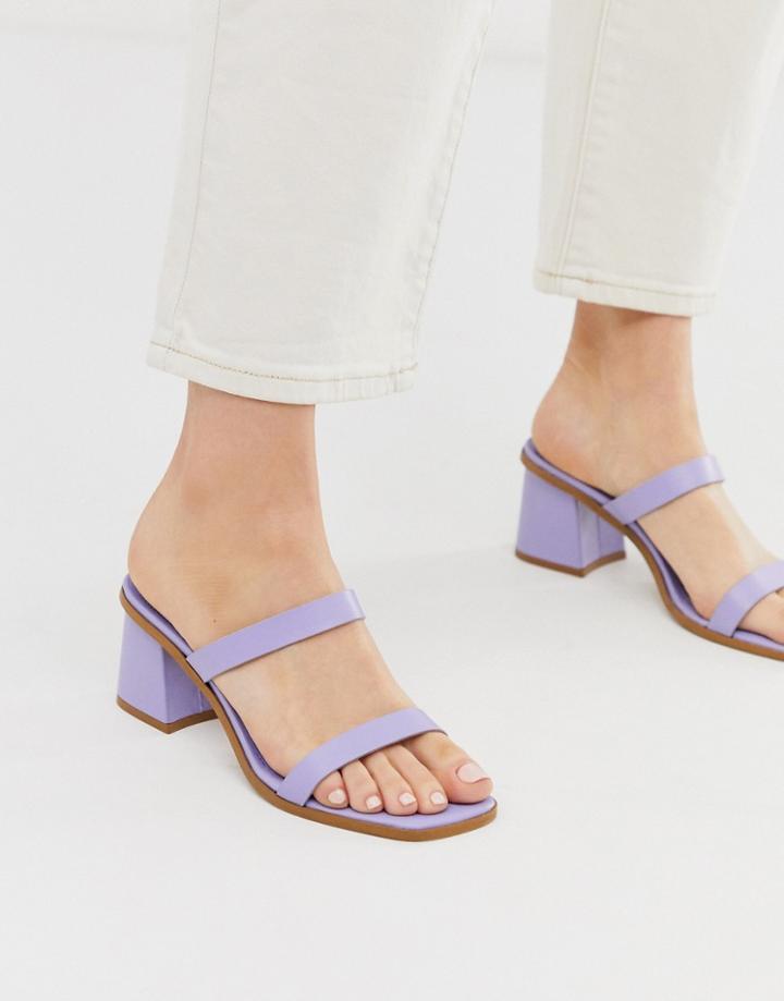 Asos Design High Class Leather Block Heeled Mid Mules In Lilac - Purple