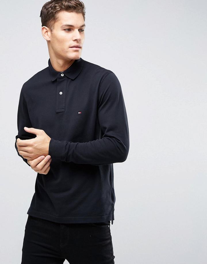 Tommy Hilfiger Polo Shirt With Flag Logo In Long Sleeve Regular Fit Bl