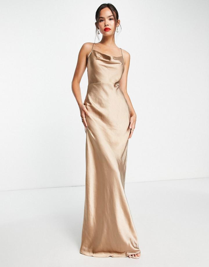 Pretty Lavish Bridesmaid Keisha Satin Maxi Dress In Mocha-brown