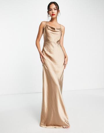 Pretty Lavish Bridesmaid Keisha Satin Maxi Dress In Mocha-brown