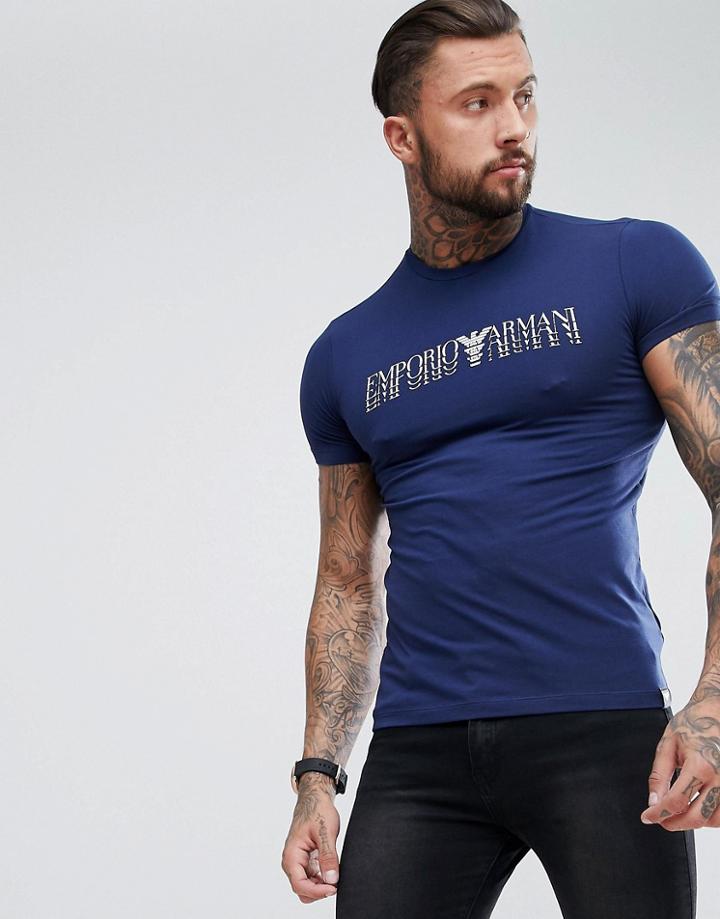 Emporio Armani Slim Fit Crew Neck Repeated Logo T-shirt In Navy - Navy