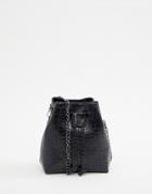 Prettylittlething Textured Cross Body Bag With Chain Detail In Black - Black