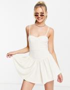 Asos Design Strappy Mini Cupped Detail Dress In Cream-white