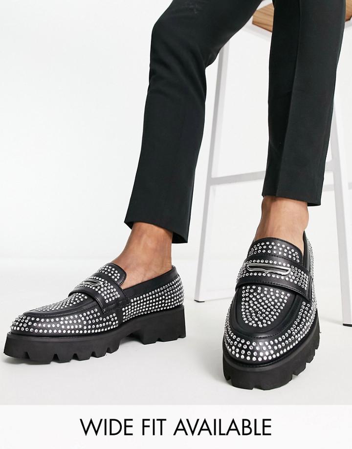 Asos Design Chunky Loafers In Silver With All Over Diamante Studs
