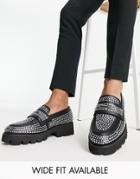 Asos Design Chunky Loafers In Silver With All Over Diamante Studs