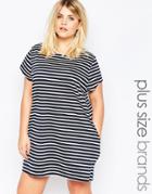 Missguided Plus T-shirt Shift Dress In Stripe - Navy