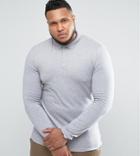 Asos Design Plus Extreme Muscle Fit Long Sleeve Polo In Gray Marl - Gray