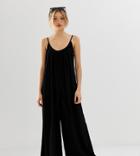 Asos Design Petite Low Back Jumpsuit In Crinkle - Black