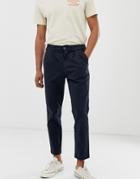 Asos Design Cigarette Chinos With Pleats In Navy - Navy