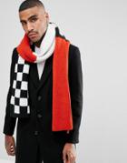 Asos Knitted Scarf In Red With Checkerboard - Black