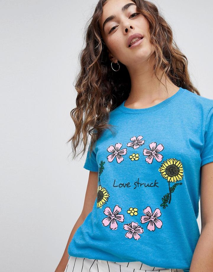 Daisy Street Relaxed T-shirt With Love Struck Graphic - Blue