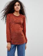 B.young Zebra Burnout Blouse - Red