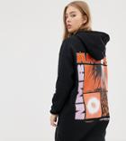Crooked Tongues Oversized Hoodie Dress In Black With Amp Back Print - Black