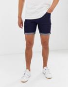 Asos Design Spray On Denim Shorts With Power Stretch In Indigo-blue