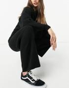 New Look Rib Wide Leg Pants In Black-brown