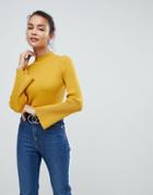Fashion Union High Neck Ribbed Fitted Sweater - Yellow