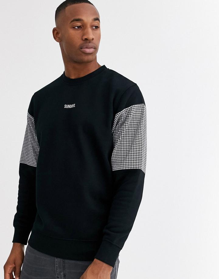 Jack & Jones Premium Puppy Tooth Slogan Crew Neck Sweat In Black